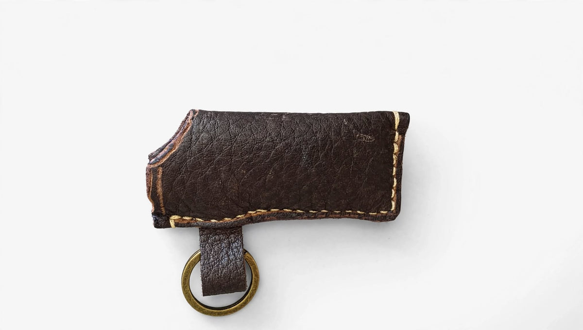 Brown leather lighter keychain holder - leather lighter sleeve